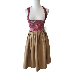 NWT German Dirndl Red & Bronze Dress Size EU 34